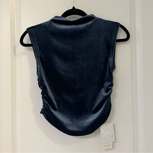 Commense Elegant Navy Velvet Draped Sleeveless Top